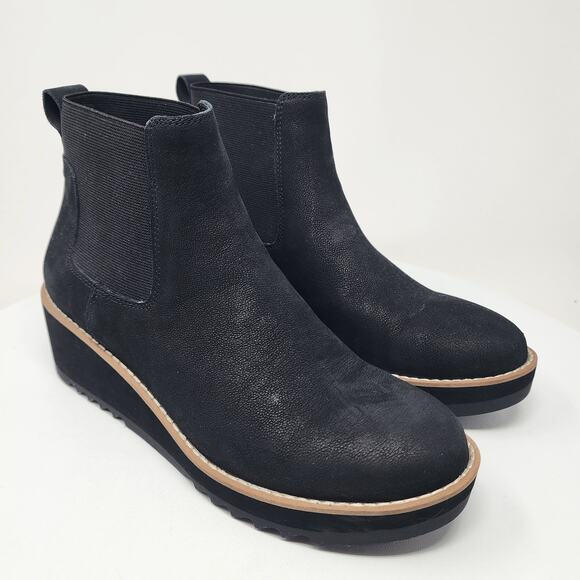 Eileen Fisher Shoes - Eileen Fisher Luv Wedge Chelsea Boots Women 7 Black Nubuck Leather Ankle Bootie